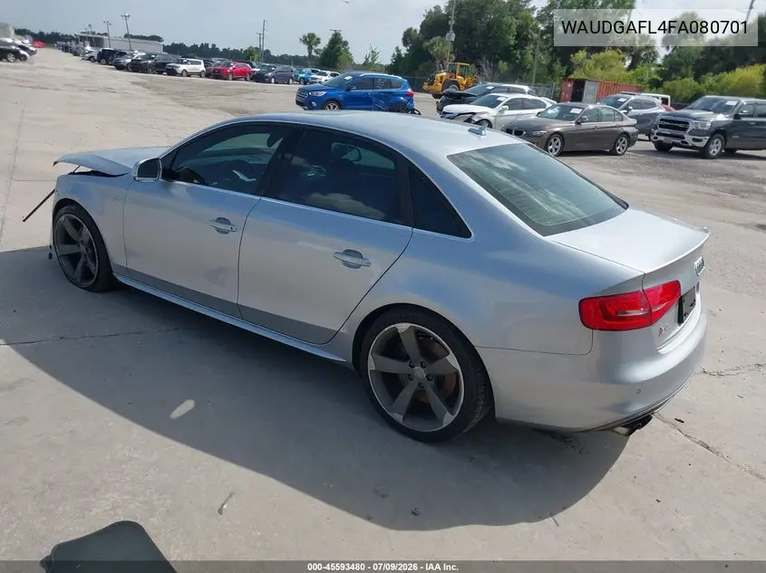 2015 Audi S4 3.0T Premium Plus VIN: WAUDGAFL4FA080701 Lot: 45593480