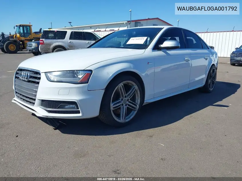 2016 Audi S4 3.0T Premium Plus VIN: WAUBGAFL0GA001792 Lot: 44710919