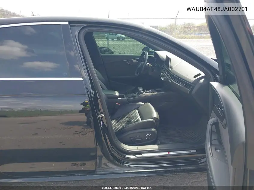 2018 Audi S4 3.0T Premium Plus VIN: WAUB4AF48JA002701 Lot: 44783639