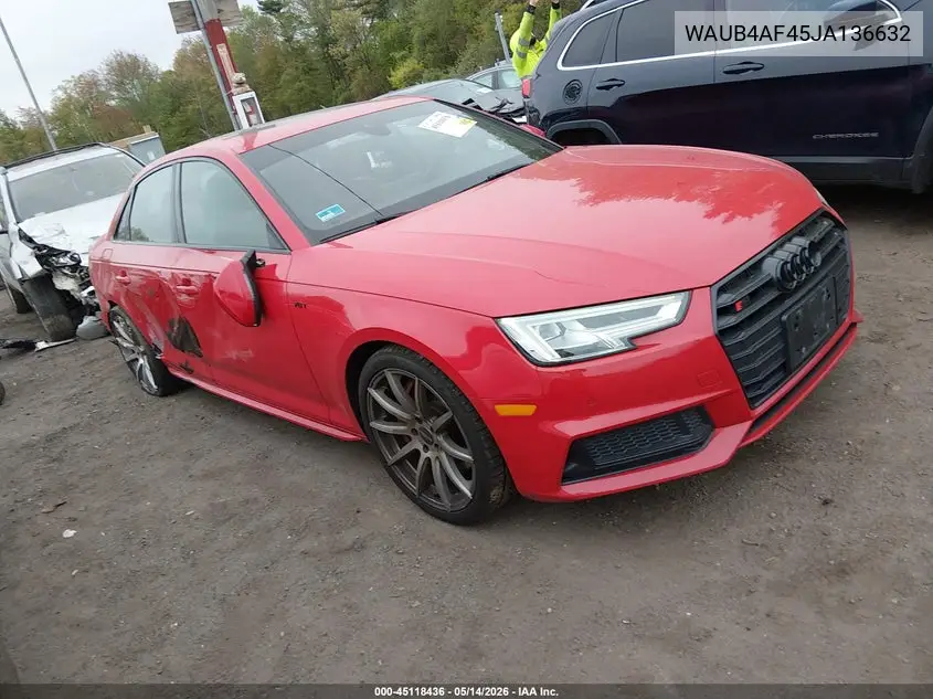 2018 Audi S4 3.0T Premium Plus VIN: WAUB4AF45JA136632 Lot: 45118436