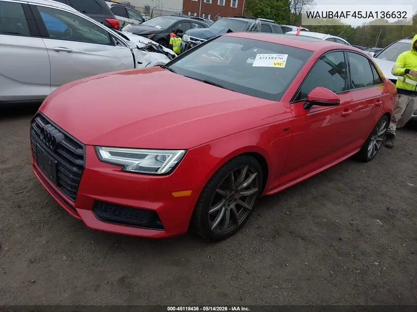 2018 Audi S4 3.0T Premium Plus VIN: WAUB4AF45JA136632 Lot: 45118436