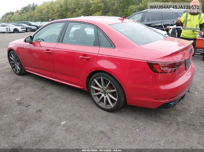 2018 Audi S4 3.0T Premium Plus VIN: WAUB4AF45JA136632 Lot: 45118436