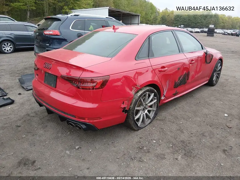2018 Audi S4 3.0T Premium Plus VIN: WAUB4AF45JA136632 Lot: 45118436