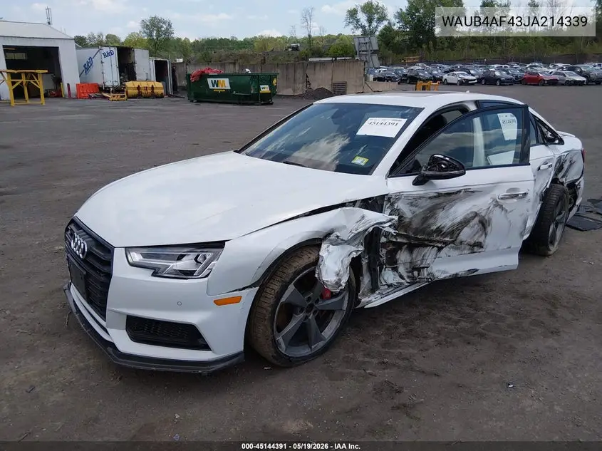 2018 Audi S4 3.0T Premium Plus VIN: WAUB4AF43JA214339 Lot: 45144391