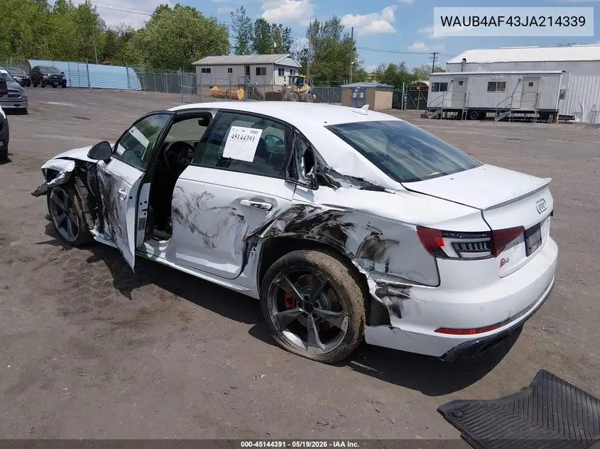 2018 Audi S4 3.0T Premium Plus VIN: WAUB4AF43JA214339 Lot: 45144391