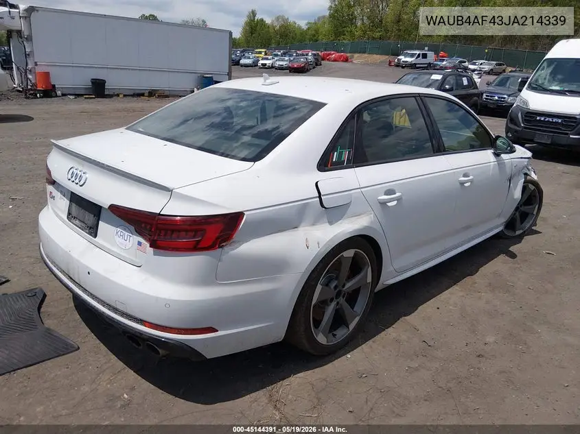 2018 Audi S4 3.0T Premium Plus VIN: WAUB4AF43JA214339 Lot: 45144391
