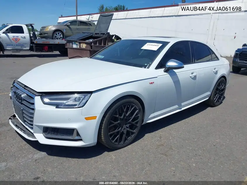 2018 Audi S4 3.0T Premium Plus VIN: WAUB4AF4XJA061698 Lot: 45184060