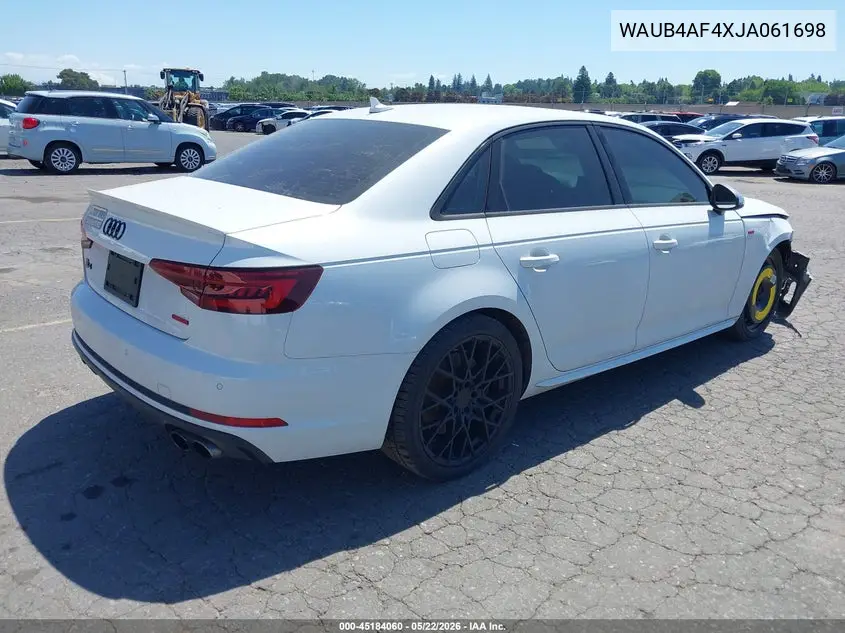 2018 Audi S4 3.0T Premium Plus VIN: WAUB4AF4XJA061698 Lot: 45184060