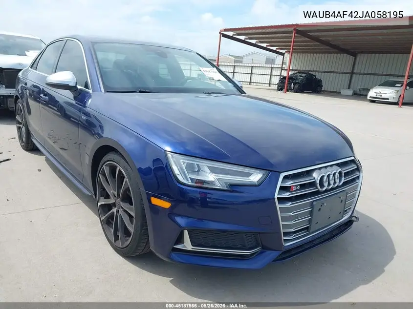 2018 Audi S4 3.0T Premium Plus VIN: WAUB4AF42JA058195 Lot: 45187566