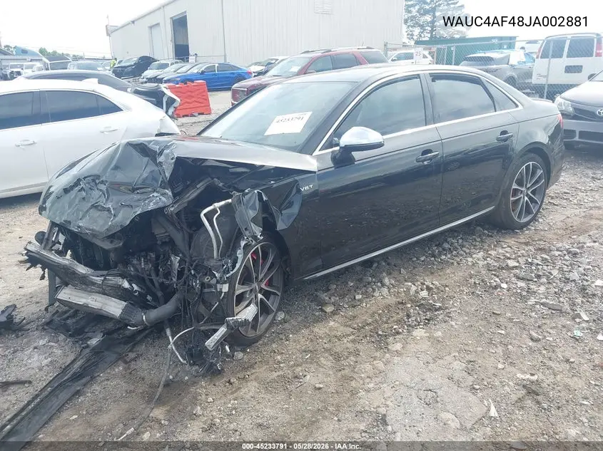 2018 Audi S4 3.0T Premium Plus VIN: WAUC4AF48JA002881 Lot: 45233791
