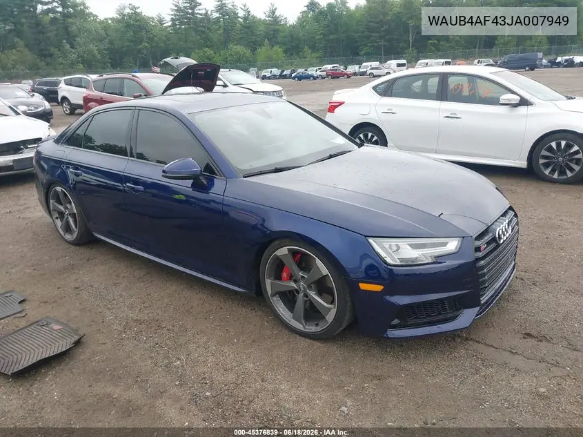2018 Audi S4 3.0T Premium Plus VIN: WAUB4AF43JA007949 Lot: 45376839
