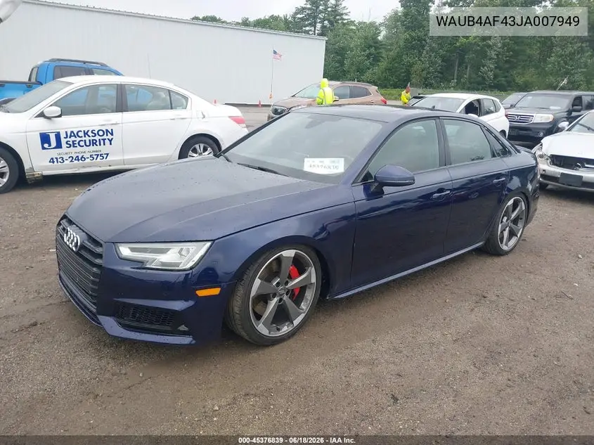 2018 Audi S4 3.0T Premium Plus VIN: WAUB4AF43JA007949 Lot: 45376839