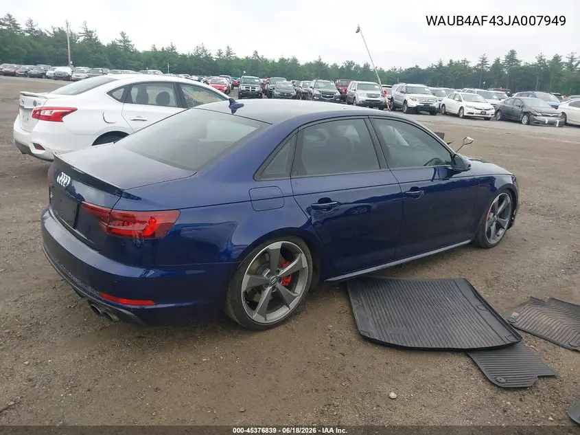 2018 Audi S4 3.0T Premium Plus VIN: WAUB4AF43JA007949 Lot: 45376839