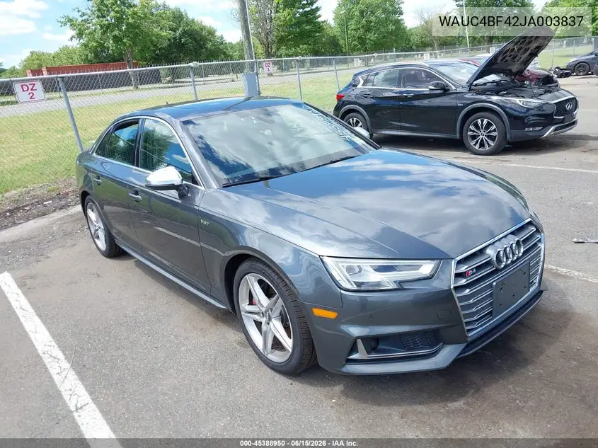 2018 Audi S4 3.0T Premium Plus VIN: WAUC4BF42JA003837 Lot: 45388950