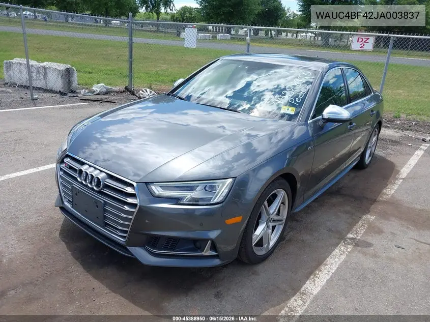 2018 Audi S4 3.0T Premium Plus VIN: WAUC4BF42JA003837 Lot: 45388950