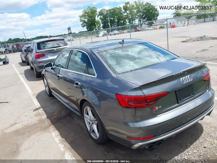2018 Audi S4 3.0T Premium Plus VIN: WAUC4BF42JA003837 Lot: 45388950