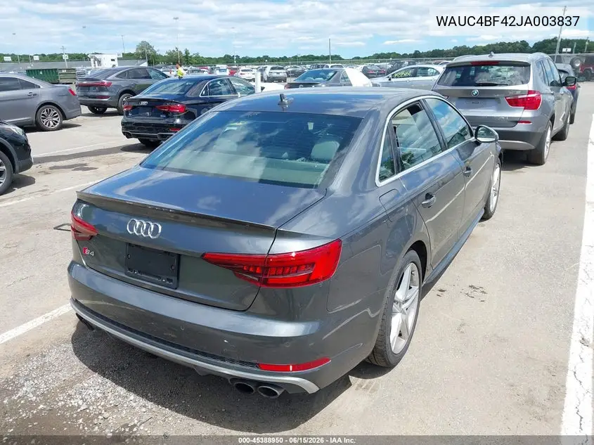 2018 Audi S4 3.0T Premium Plus VIN: WAUC4BF42JA003837 Lot: 45388950