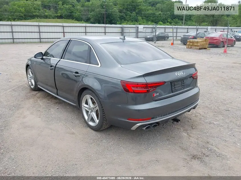 2018 Audi S4 3.0T Premium Plus VIN: WAUC4BF49JA011871 Lot: 45477499