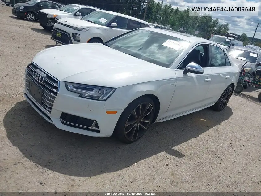 2018 Audi S4 3.0T Premium Plus VIN: WAUC4AF44JA009648 Lot: 45612042
