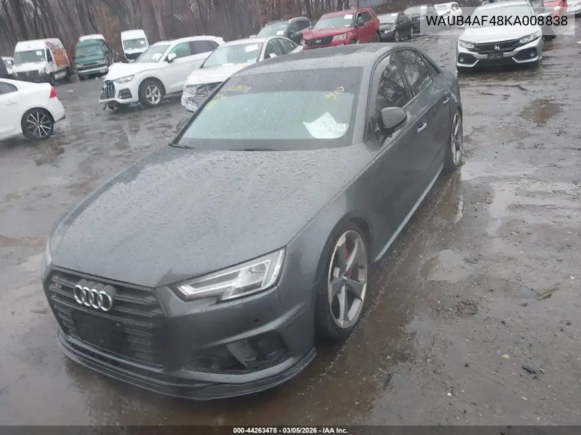 2019 Audi S4 3.0T Premium VIN: WAUB4AF48KA008838 Lot: 44263478