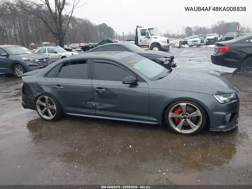 2019 Audi S4 3.0T Premium VIN: WAUB4AF48KA008838 Lot: 44263478