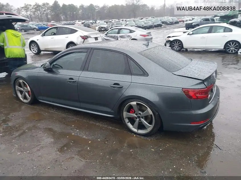 2019 Audi S4 3.0T Premium VIN: WAUB4AF48KA008838 Lot: 44263478