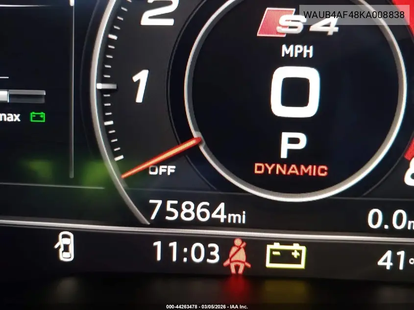 2019 Audi S4 3.0T Premium VIN: WAUB4AF48KA008838 Lot: 44263478