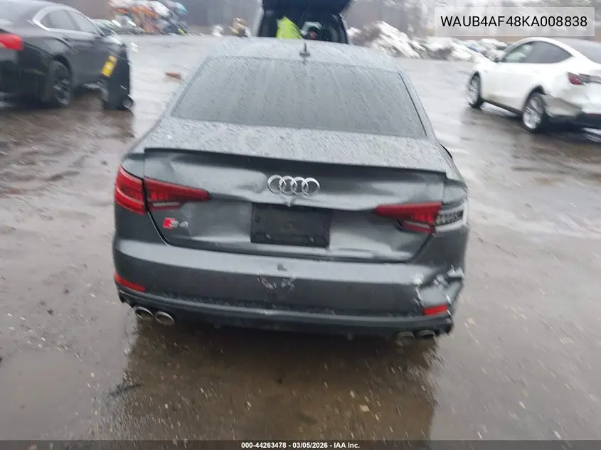 2019 Audi S4 3.0T Premium VIN: WAUB4AF48KA008838 Lot: 44263478
