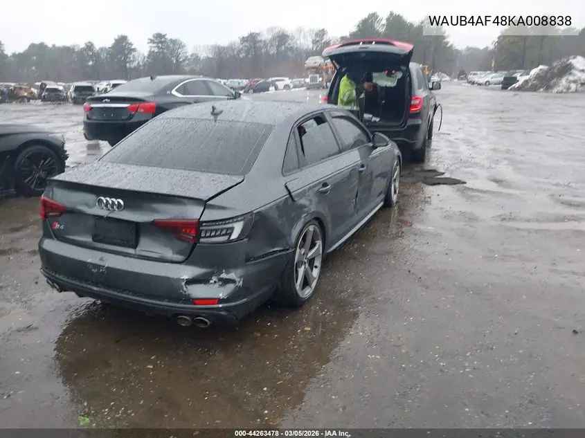 2019 Audi S4 3.0T Premium VIN: WAUB4AF48KA008838 Lot: 44263478