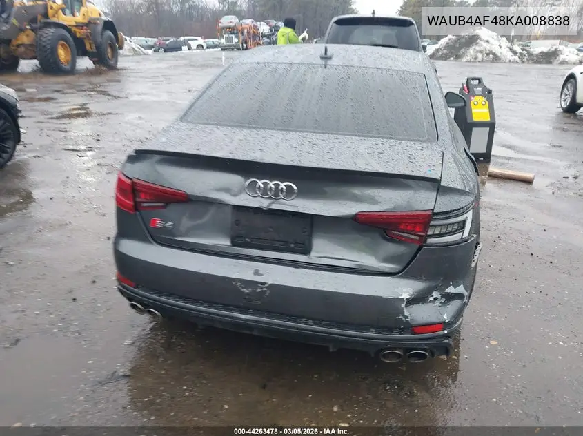 2019 Audi S4 3.0T Premium VIN: WAUB4AF48KA008838 Lot: 44263478