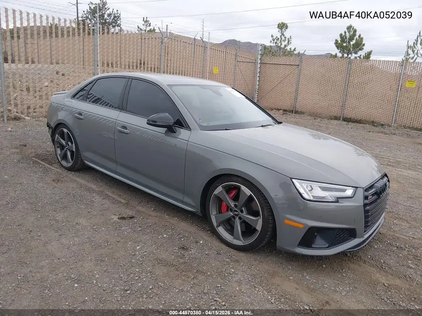 2019 Audi S4 3.0T Premium VIN: WAUB4AF40KA052039 Lot: 44870380