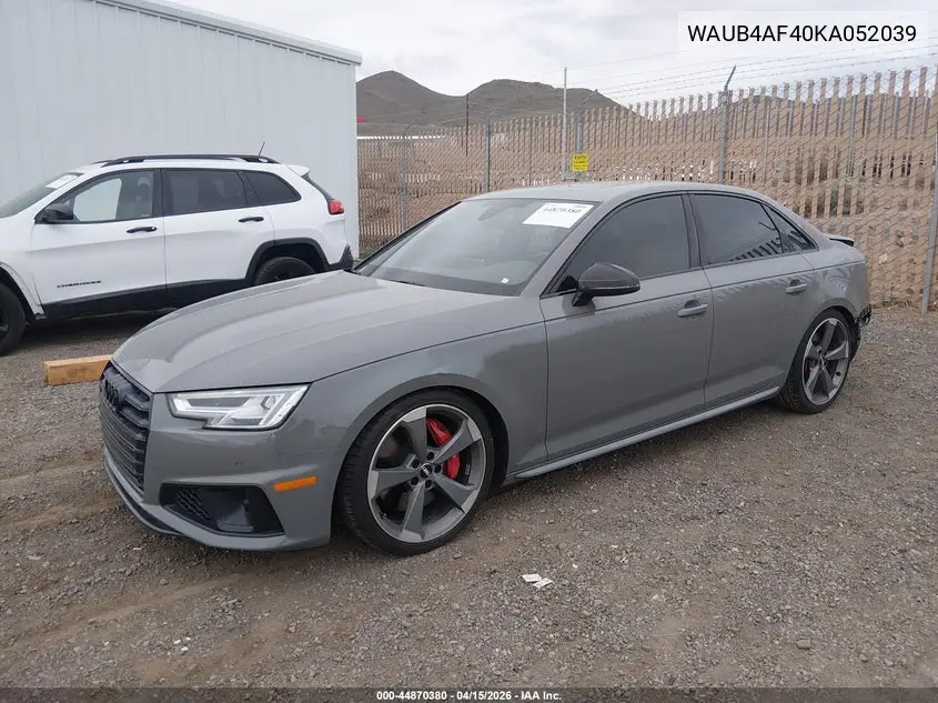 2019 Audi S4 3.0T Premium VIN: WAUB4AF40KA052039 Lot: 44870380