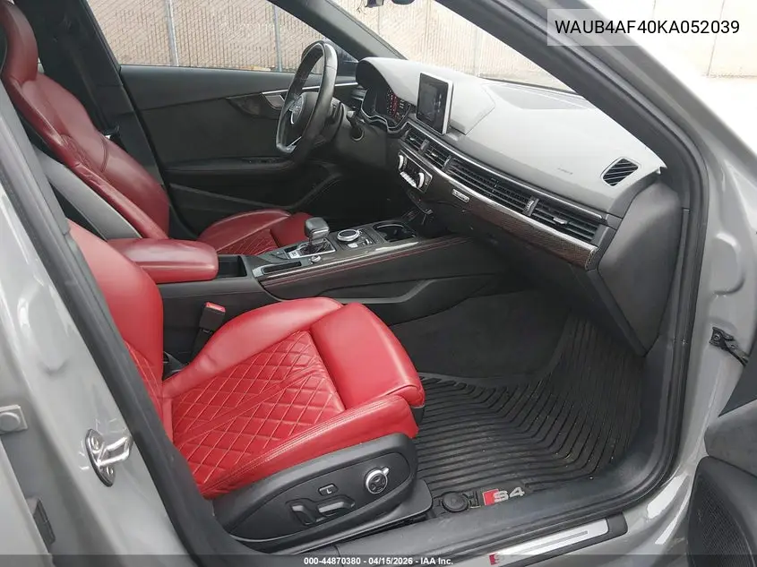 2019 Audi S4 3.0T Premium VIN: WAUB4AF40KA052039 Lot: 44870380