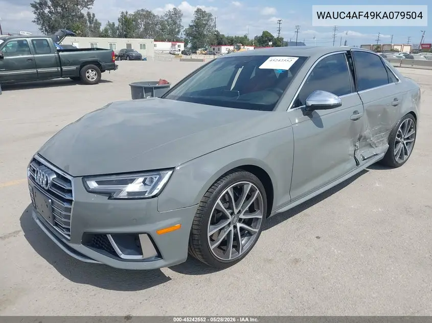 2019 Audi S4 3.0T Premium VIN: WAUC4AF49KA079504 Lot: 45242552