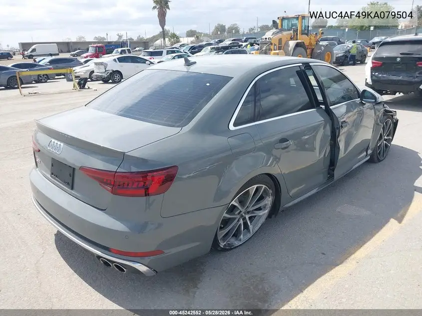 2019 Audi S4 3.0T Premium VIN: WAUC4AF49KA079504 Lot: 45242552