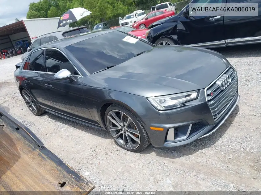 2019 Audi S4 3.0T Premium VIN: WAUB4AF46KA006019 Lot: 45253068