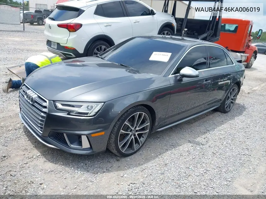 2019 Audi S4 3.0T Premium VIN: WAUB4AF46KA006019 Lot: 45253068