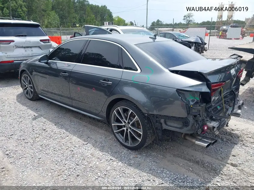 2019 Audi S4 3.0T Premium VIN: WAUB4AF46KA006019 Lot: 45253068