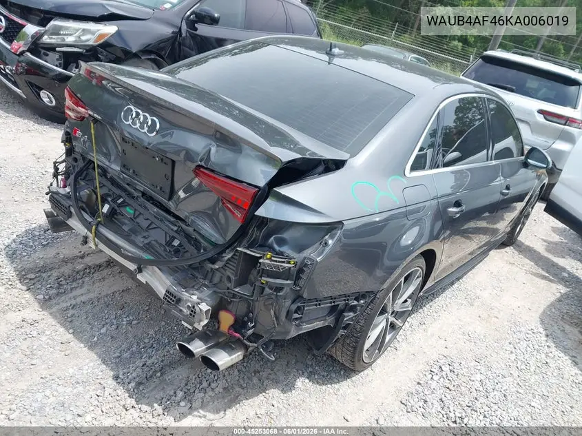 2019 Audi S4 3.0T Premium VIN: WAUB4AF46KA006019 Lot: 45253068