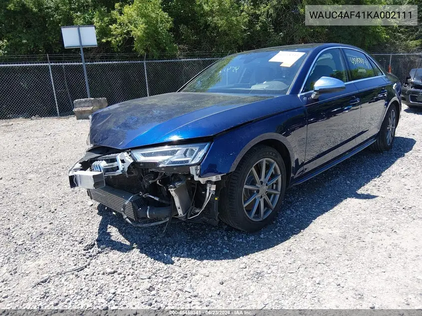 2019 Audi S4 3.0T Premium VIN: WAUC4AF41KA002111 Lot: 45458341