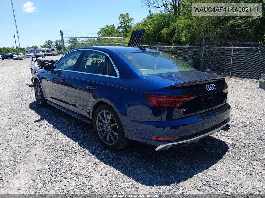 2019 Audi S4 3.0T Premium VIN: WAUC4AF41KA002111 Lot: 45458341