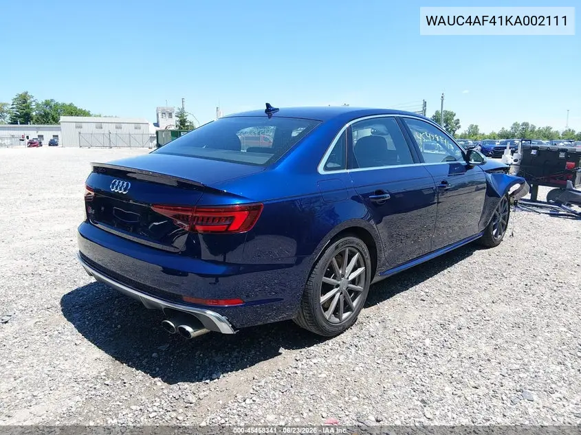 2019 Audi S4 3.0T Premium VIN: WAUC4AF41KA002111 Lot: 45458341