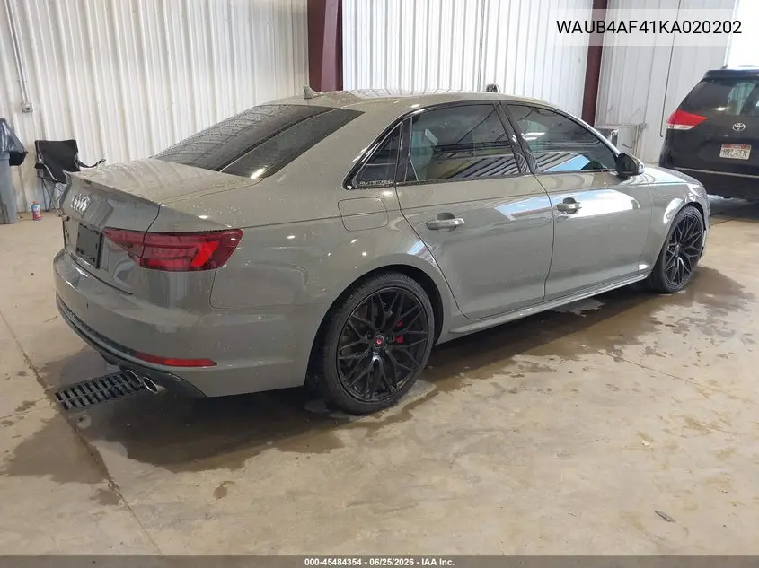 2019 Audi S4 3.0T Premium VIN: WAUB4AF41KA020202 Lot: 45484354