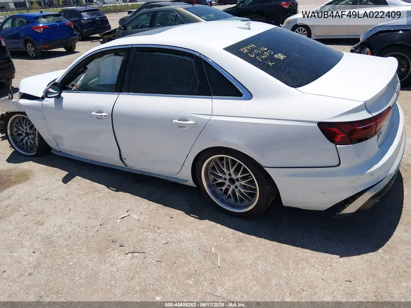 2020 Audi S4 Premium Plus Tfsi Quattro Tiptronic VIN: WAUB4AF49LA022409 Lot: 45405282