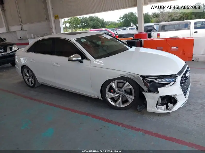 2020 Audi S4 Premium Plus Tfsi Quattro Tiptronic VIN: WAUB4AF45LA052068 Lot: 45475194