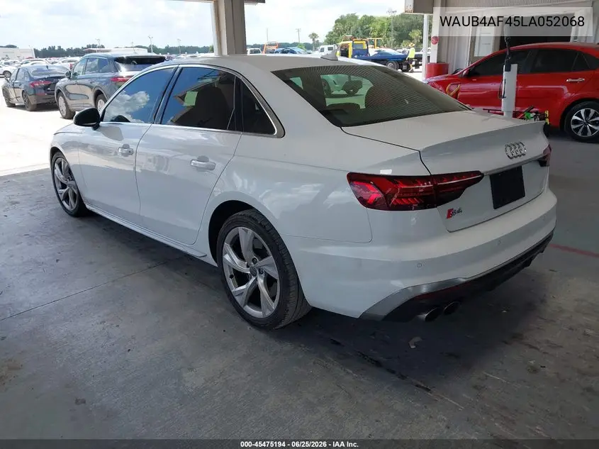 2020 Audi S4 Premium Plus Tfsi Quattro Tiptronic VIN: WAUB4AF45LA052068 Lot: 45475194