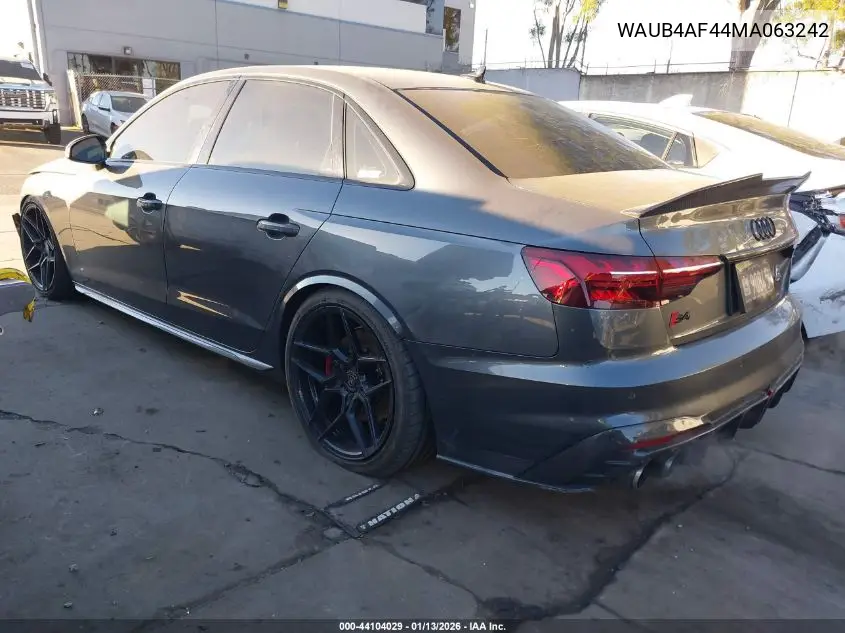 2021 Audi S4 Premium Plus Tfsi Quattro Tiptronic VIN: WAUB4AF44MA063242 Lot: 44104029