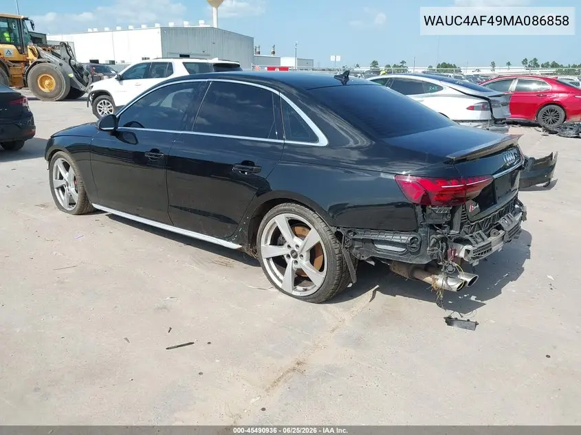 2021 Audi S4 Prestige Tfsi Quattro Tiptronic VIN: WAUC4AF49MA086858 Lot: 45490936