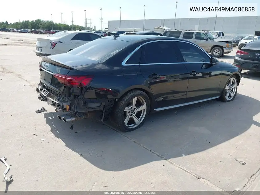 2021 Audi S4 Prestige Tfsi Quattro Tiptronic VIN: WAUC4AF49MA086858 Lot: 45490936