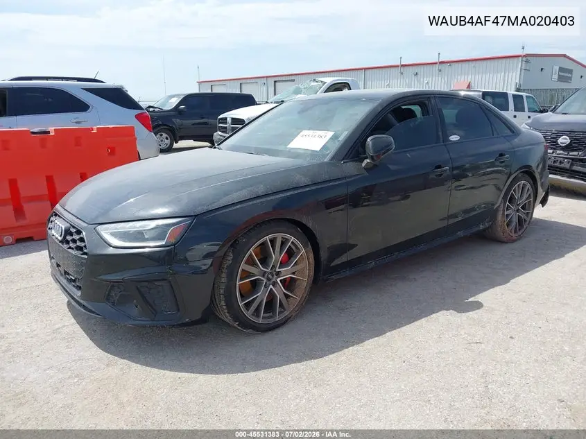2021 Audi S4 Premium Plus Tfsi Quattro Tiptronic VIN: WAUB4AF47MA020403 Lot: 45531383
